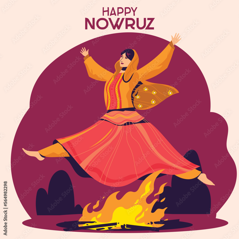 Attraction Illustration Iranian Woman Jumping From Fire For Happy Nowruz Celebration