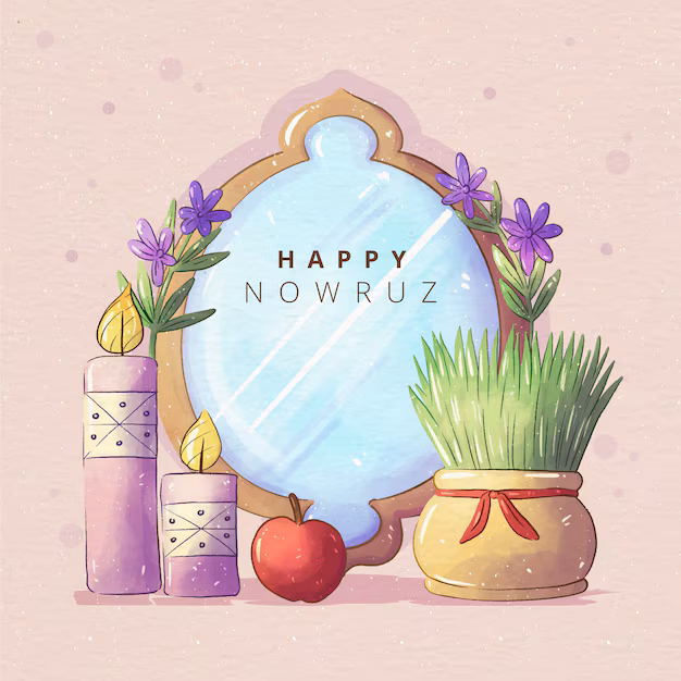 Watercolor Happy Nowruz Mirror Illustration