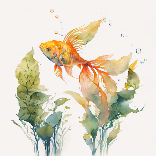 Water Color Illustration Gold Fish Nowruz